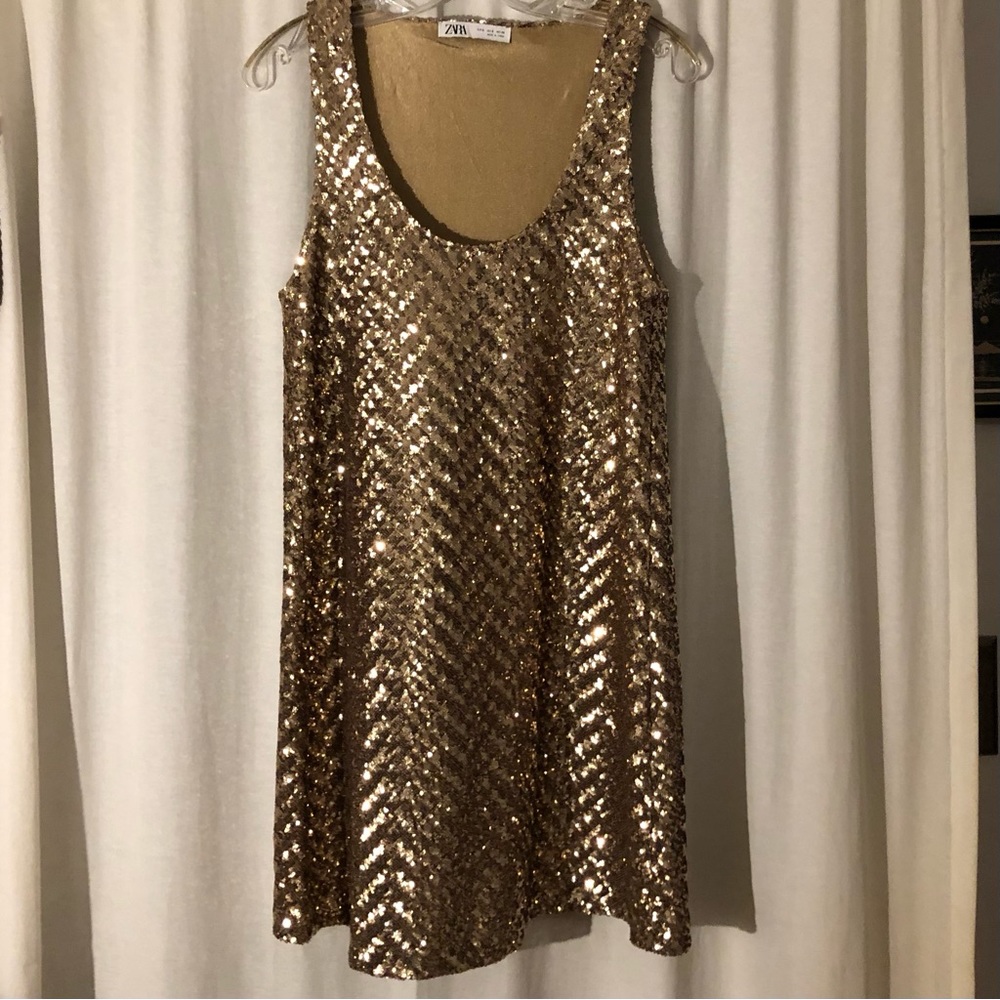 Gorgeous gold sequined Zara mini dress size small.